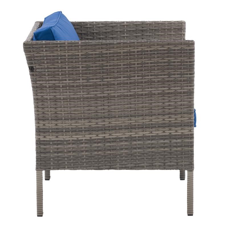 CorLiving Patio Armchair - Blended Grey Finish with Oxford Blue Cushions