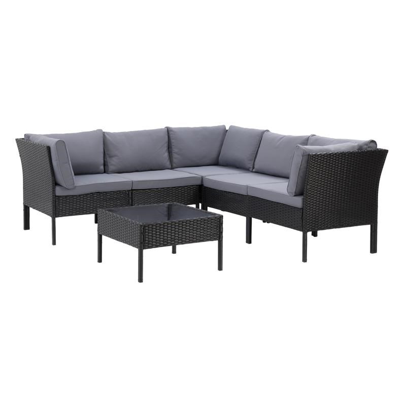 CorLiving Patio Sectional 6pc - Black Finish with Ash Gray Cushions