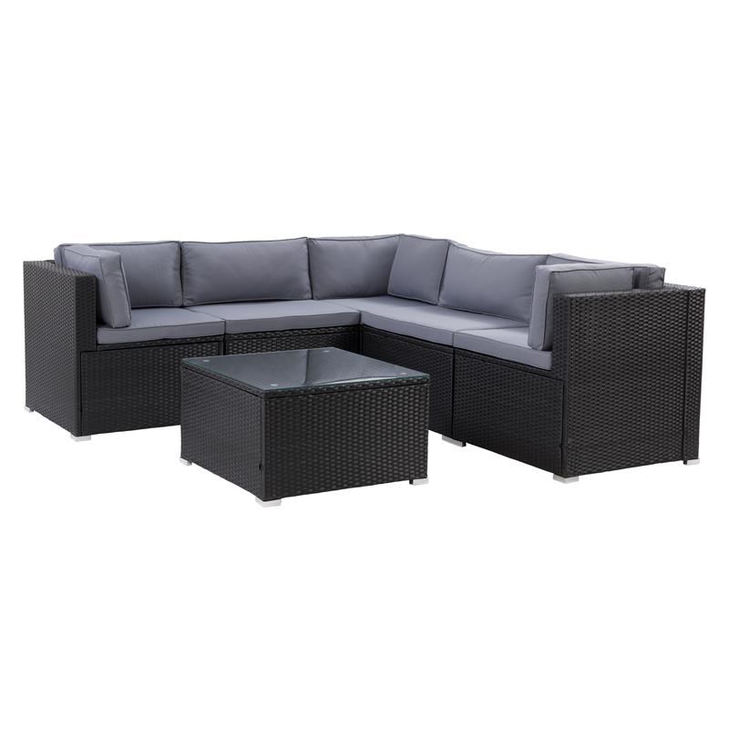CorLiving Patio Sectional Set 6pc - Black with Gray Fabric Cushions