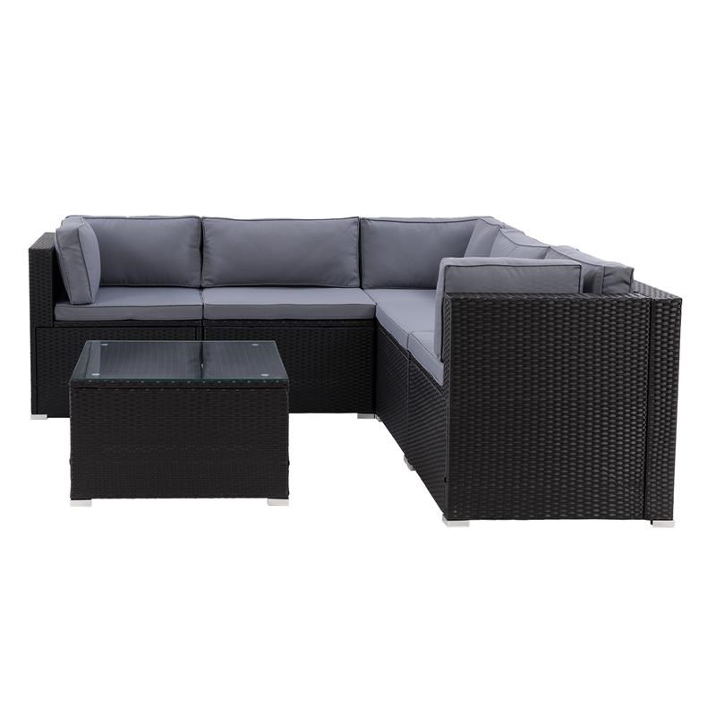 CorLiving Patio Sectional Set 6pc - Black with Gray Fabric Cushions