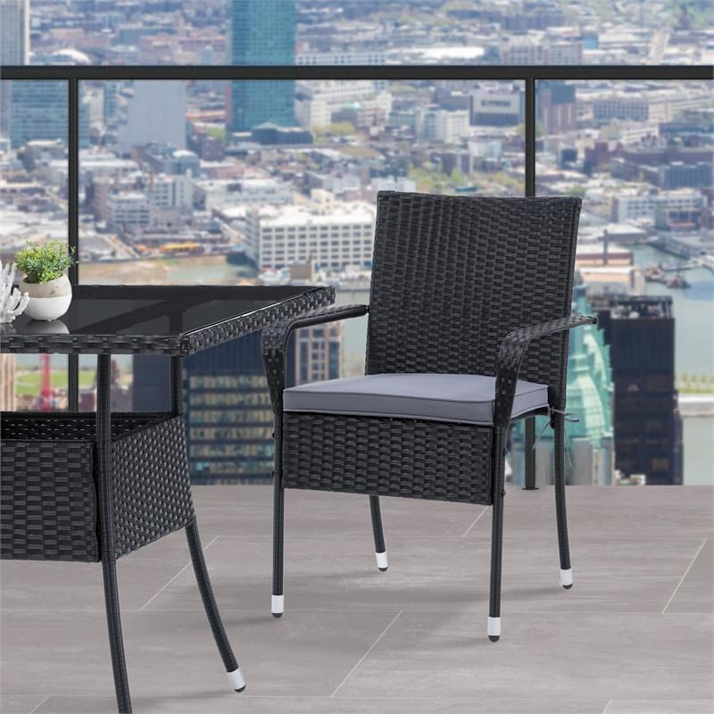 CorLiving Patio Dining Stackable Chair Set of 2 - Black Resin Rattan Wicker
