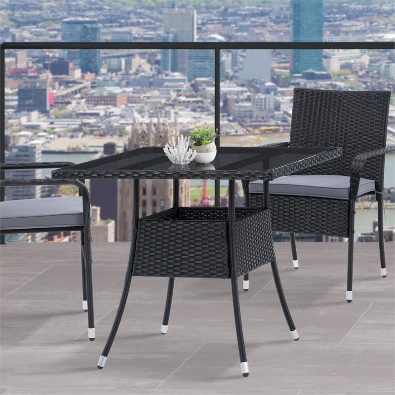 CorLiving Patio Square Dining Table - Black Resin Rattan Wicker