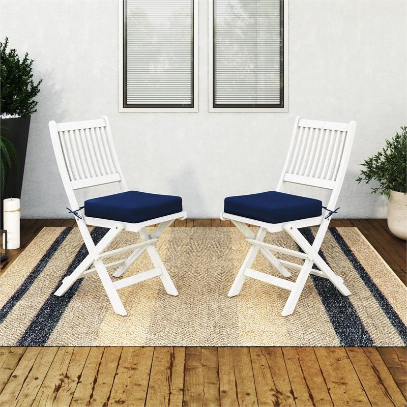 CorLiving Miramar White Washed Wood Outdoor Folding Chairs - Set of 2