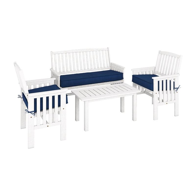 CorLiving Miramar White Washed Wood Outdoor Chair and Coffee Table 4pc Set