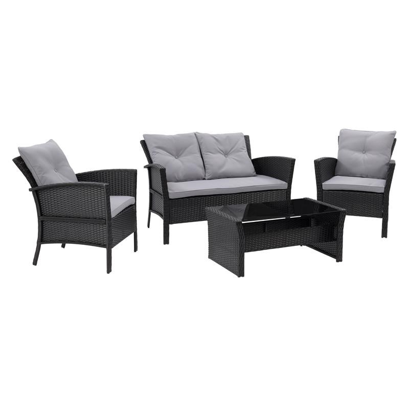CorLiving Cascade Wicker/Rattan Patio Set with Gray Cushions 4pc