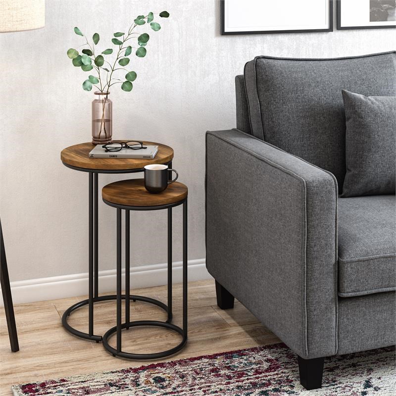 CorLiving Fort Worth Brown Wood Grain Finish Nesting Side Table