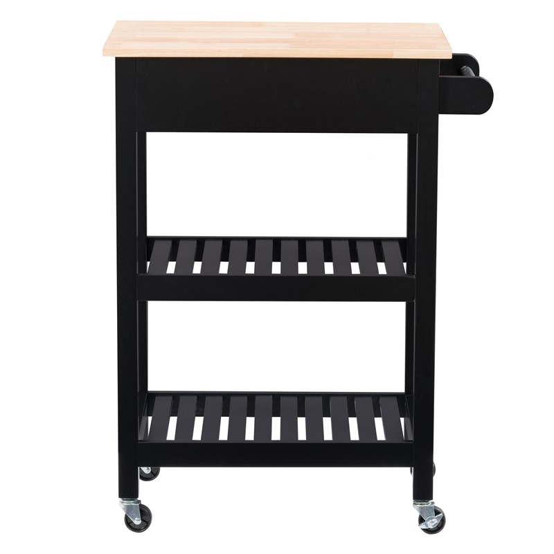 CorLiving Sage Black Portable Open Storage Wood Kitchen Cart
