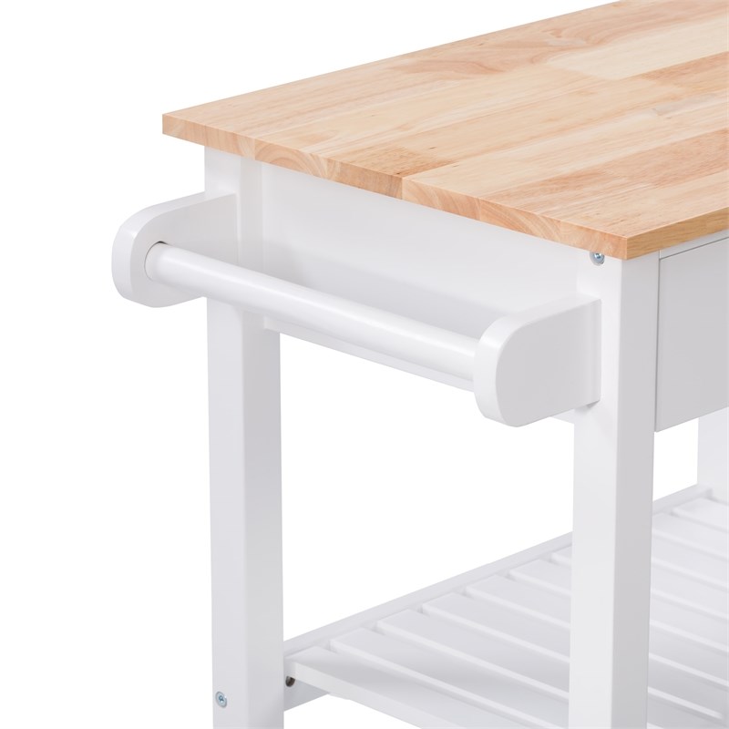 CorLiving Sage White Portable Open Storage Wood Kitchen Cart
