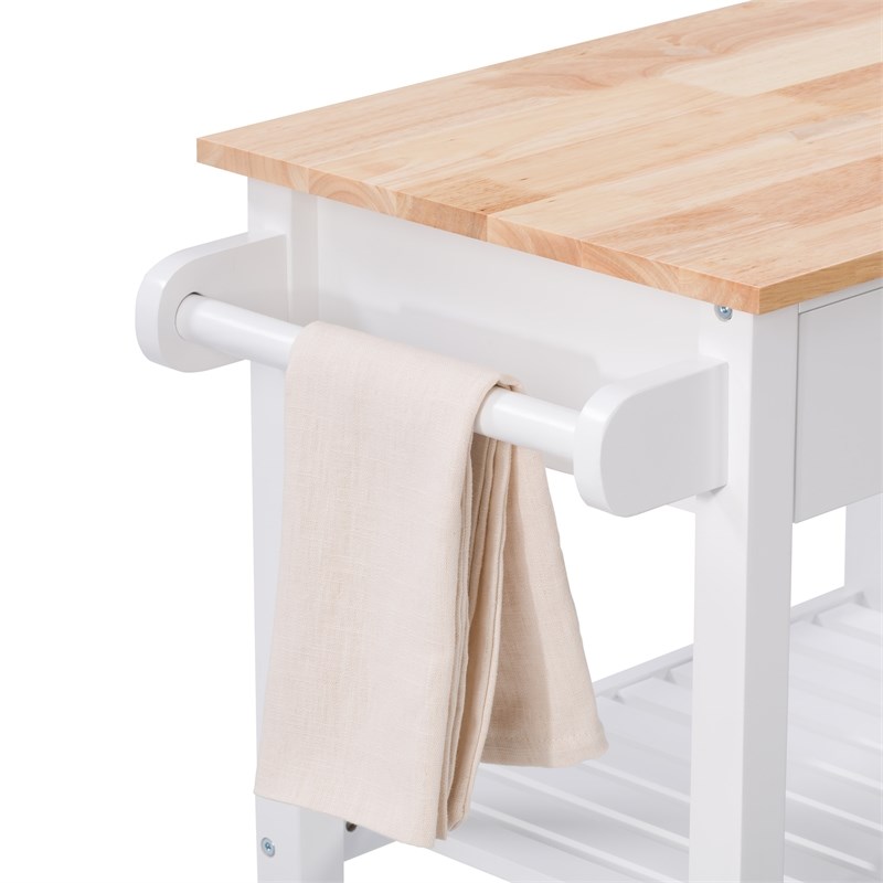 CorLiving Sage White Portable Open Storage Wood Kitchen Cart