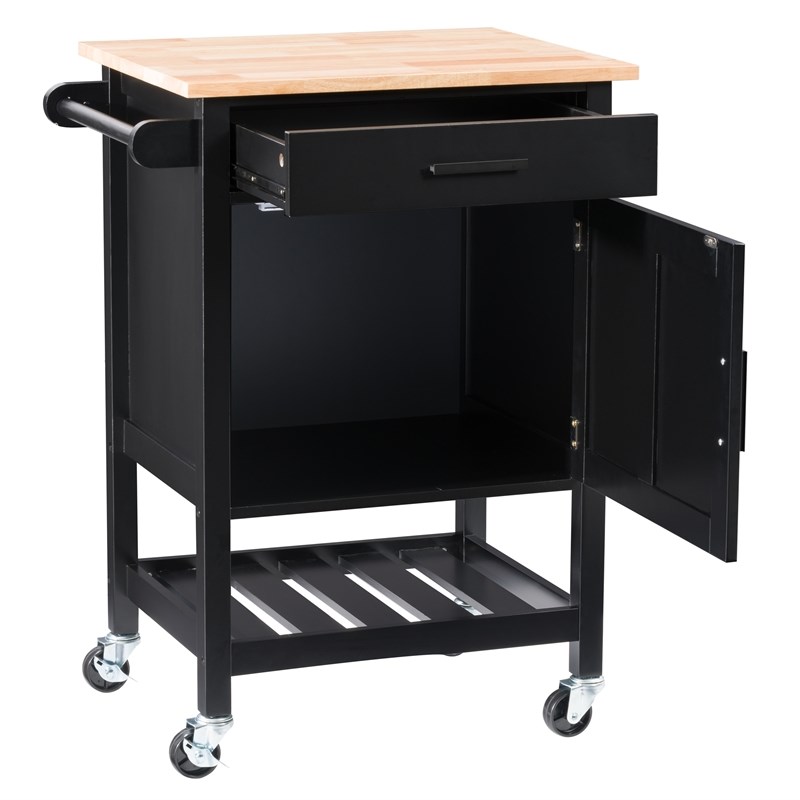 CorLiving Sage Black Portable Wood Kitchen Cart with Closed Storage