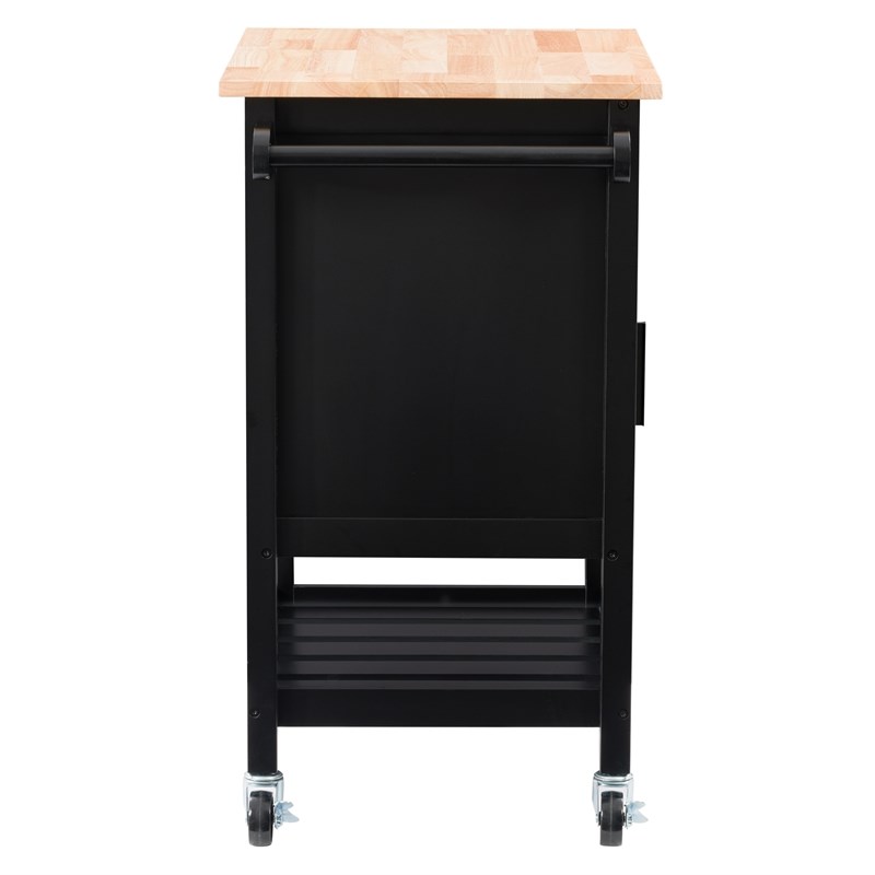 CorLiving Sage Black Portable Wood Kitchen Cart with Closed Storage