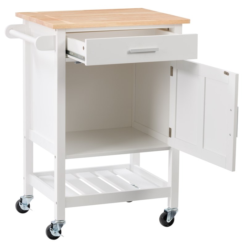 CorLiving Sage White Portable Closed Storage Wood Kitchen Cart