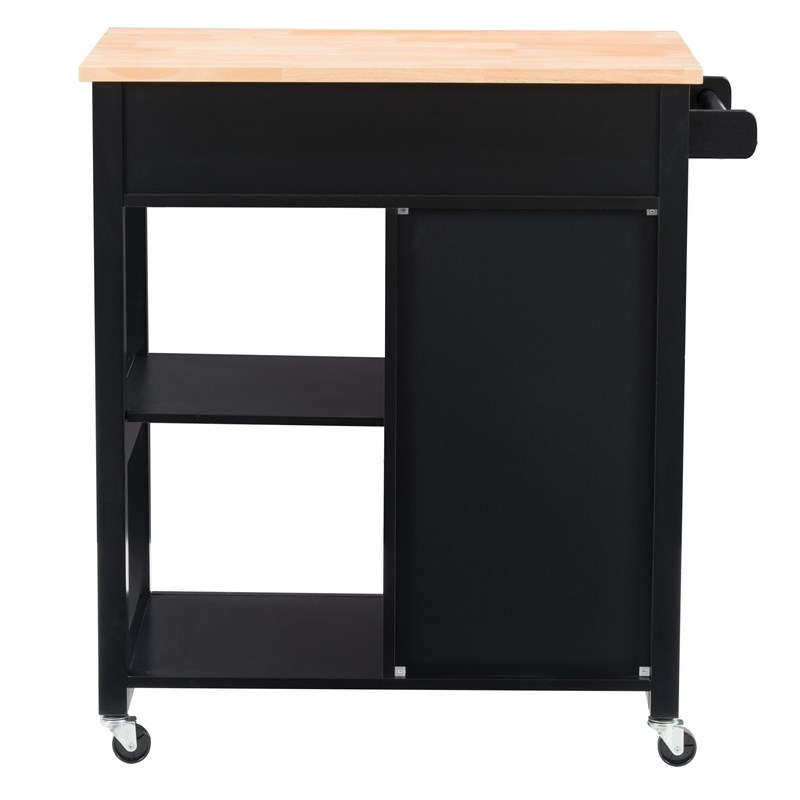 CorLiving Sage Black Portable Wood Kitchen Cart With Cupboard