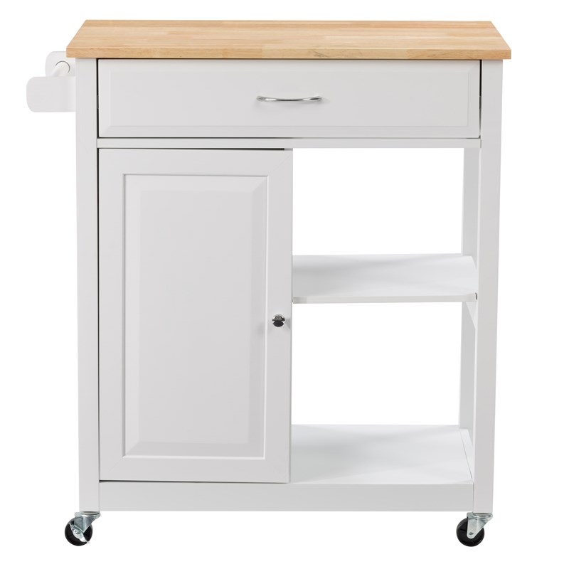 CorLiving Sage White Portable Wood Kitchen Cart With Cupboard