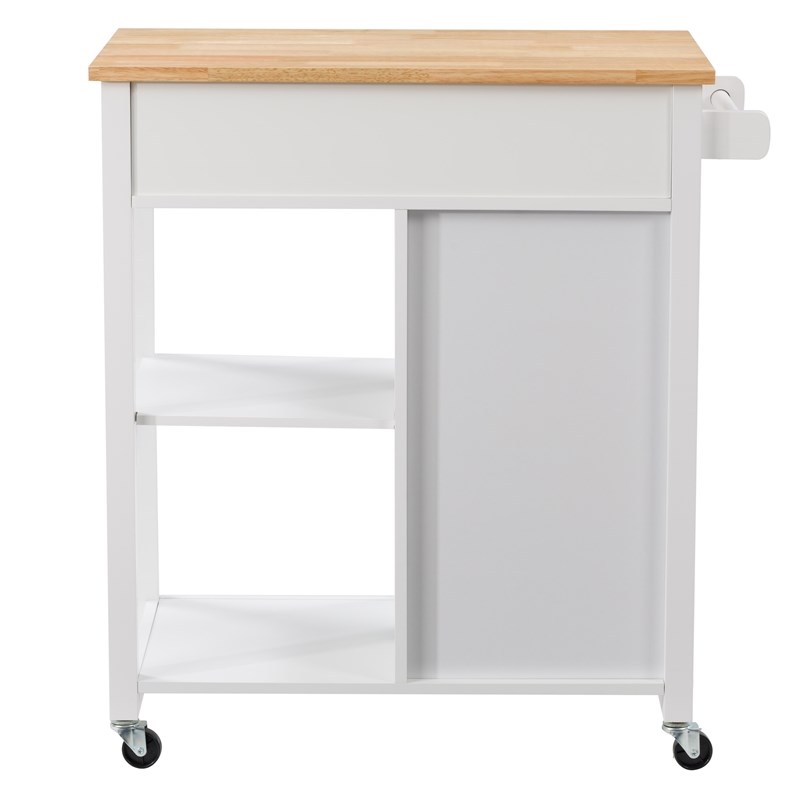CorLiving Sage White Portable Wood Kitchen Cart With Cupboard