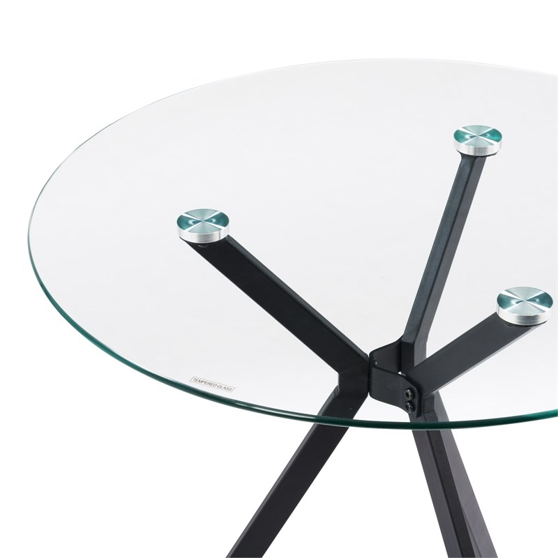 CorLiving Lennox Glass Top Trestle Bistro Table with Black Iron Legs