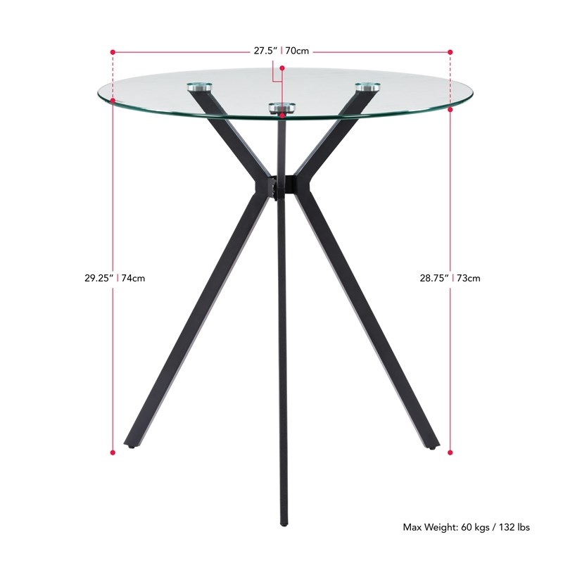 CorLiving Lennox Glass Top Trestle Bistro Table with Black Iron Legs