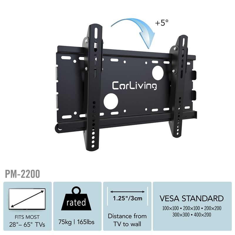 CorLiving Fixed Black Metal Wall Mount for 28