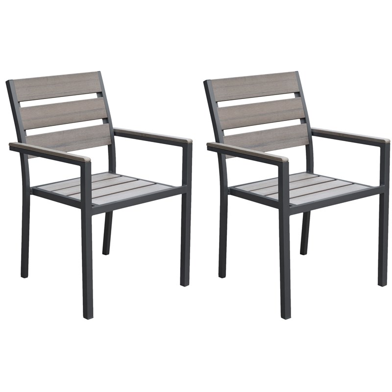 CorLiving Sun Bleached Charcoal Aluminum Frame Outdoor Dining Chairs Set of 2