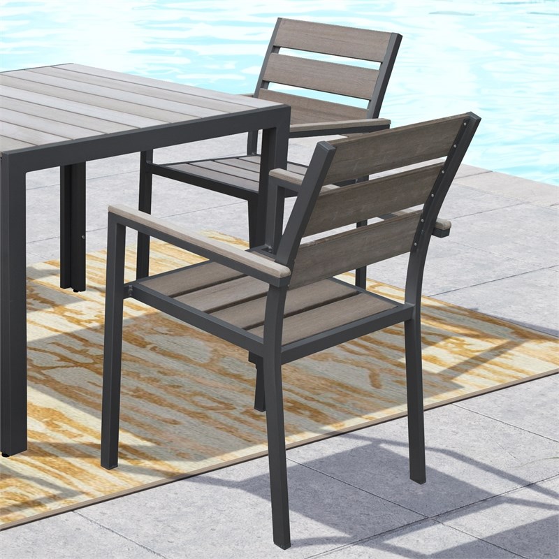 CorLiving Sun Bleached Charcoal Aluminum Frame Outdoor Dining Chairs Set of 2