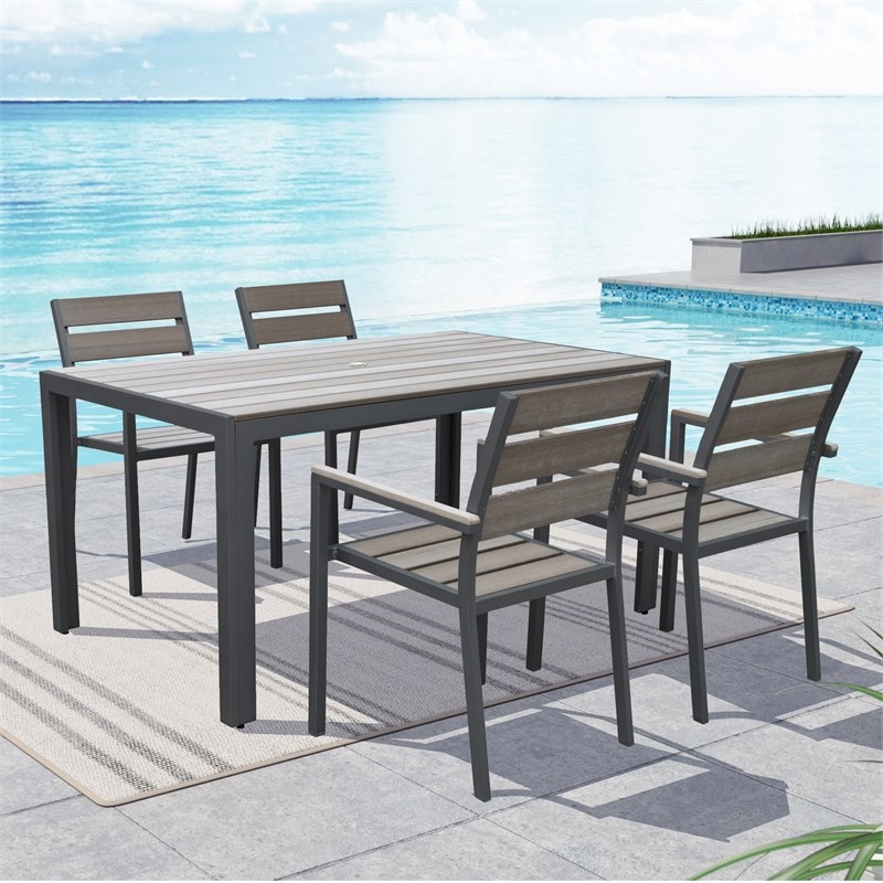 CorLiving Sun Bleached Charcoal Aluminum Frame Outdoor Dining Chairs Set of 4