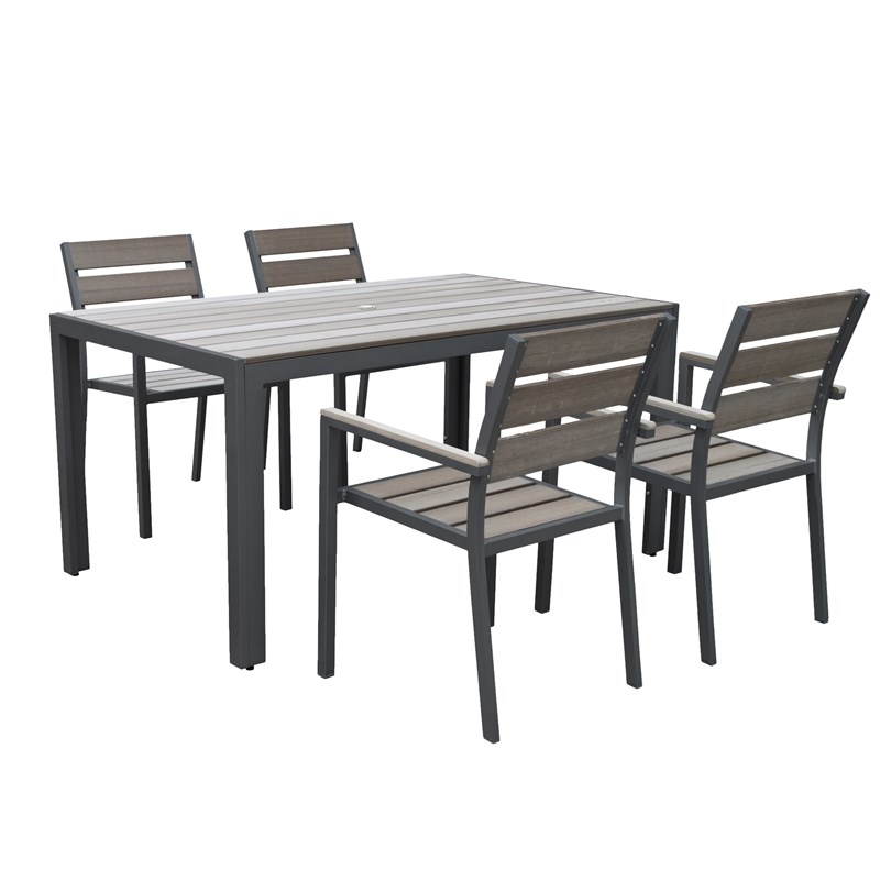 CorLiving 5pc Sun Bleached Charcoal Aluminum Frame Outdoor Dining Set