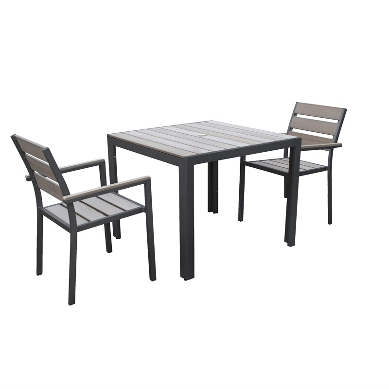CorLiving 3pc Sun Bleached Charcoal Aluminum Patio Dining Set with Square Table