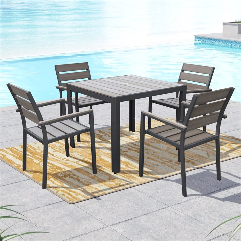 CorLiving 5pc Sun Bleached Charcoal Aluminum Patio Dining Set with Square Table