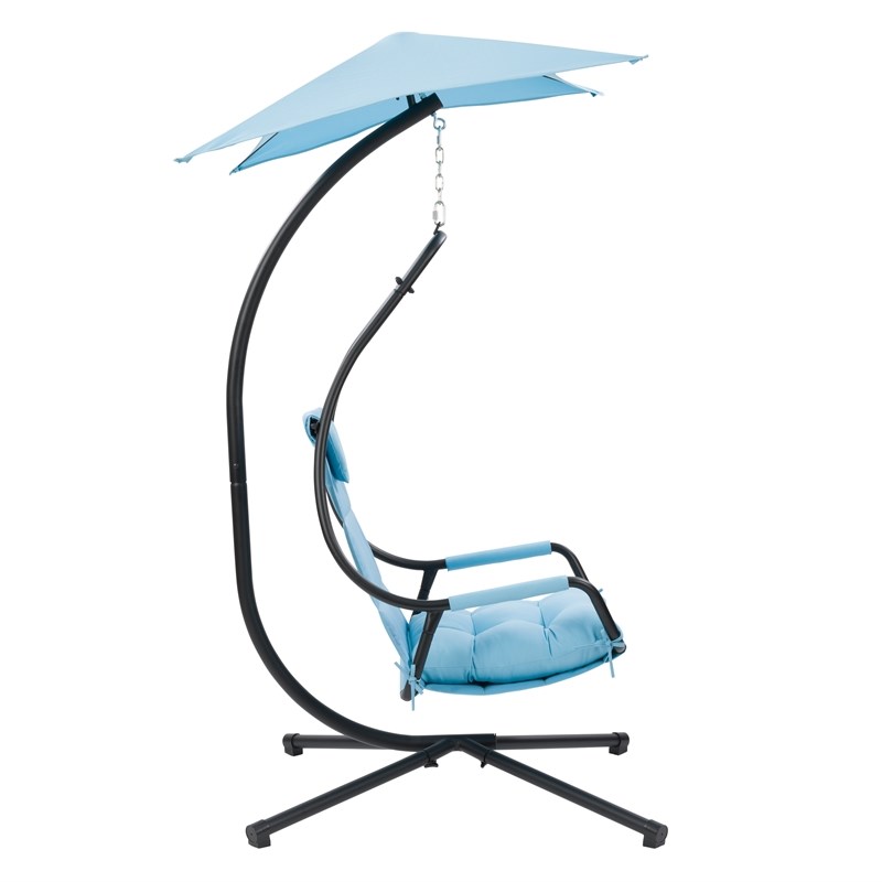 CorLiving Kinsley Blue Fabric Hammock Chair with Removable Canopy & Steel Frame