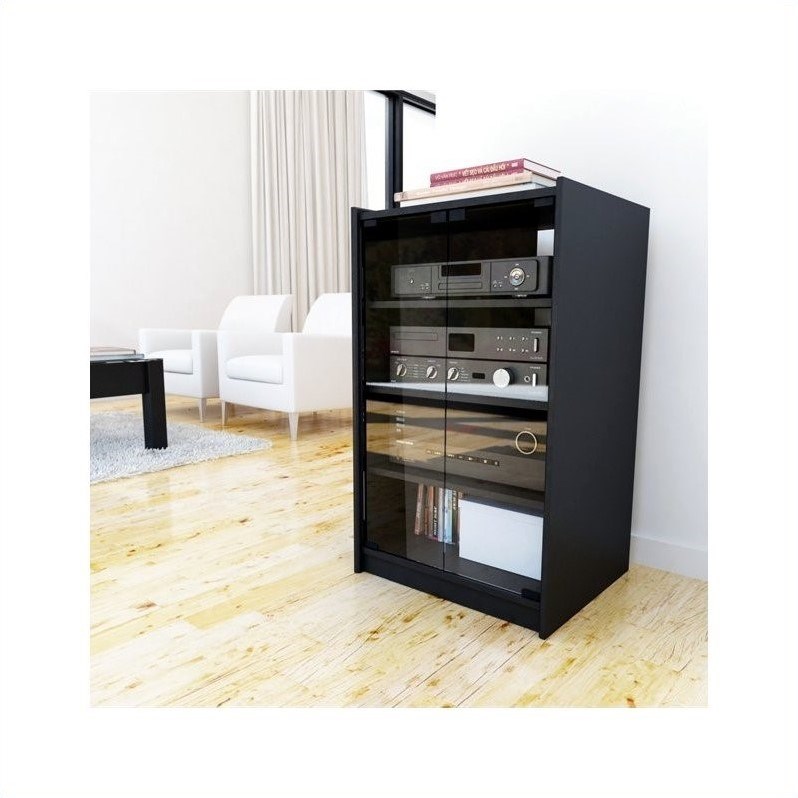 Audio Component Stand With Glass Doors, Small Audio Cabinet With Glass Doors