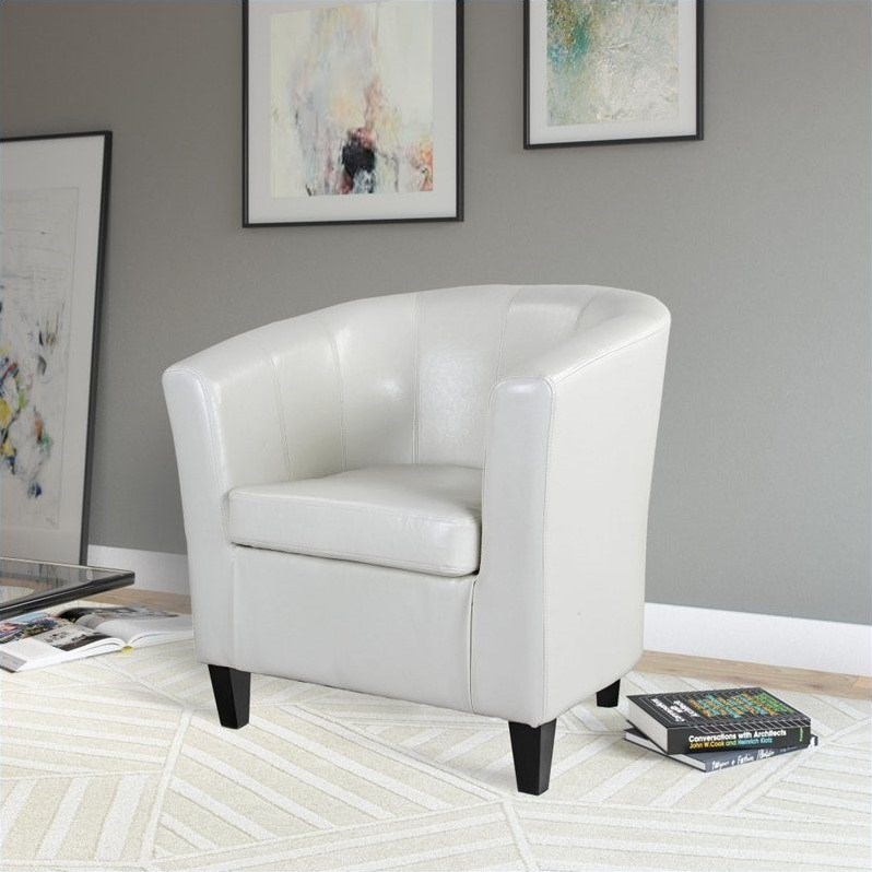 CorLiving Antonio Barrel Chair in White Bonded Leather