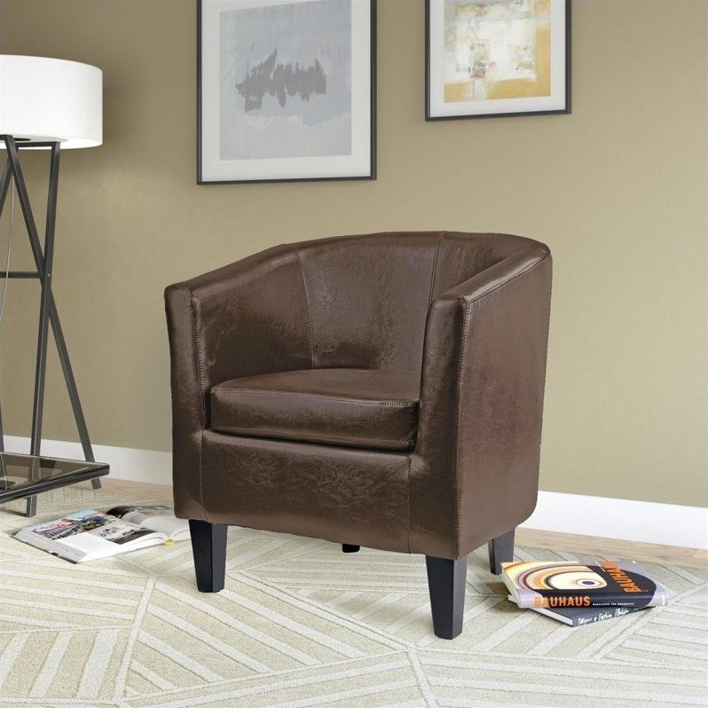 CorLiving Antonio Tub Chair in Brown Bonded Leather Homesquare