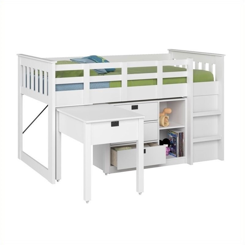 CorLiving Madison Single Desk and Storage Twin Loft Bed in Snow White