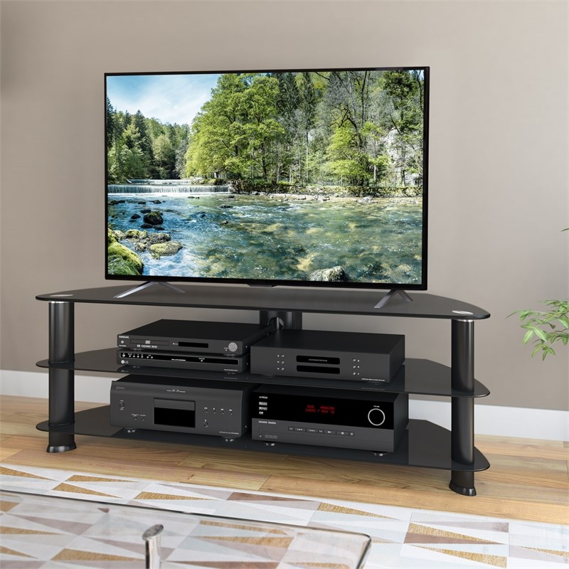 CorLiving Laguna Glass and Satin Black Metal TV Stand For TVs up to