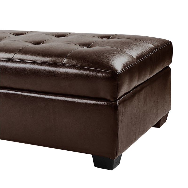 CorLiving Antonio Storage Ottoman in Brown Bonded Leather