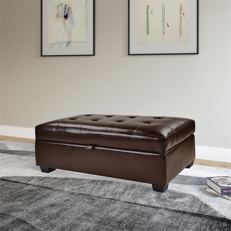 CorLiving Antonio Storage Ottoman in Brown Bonded Leather