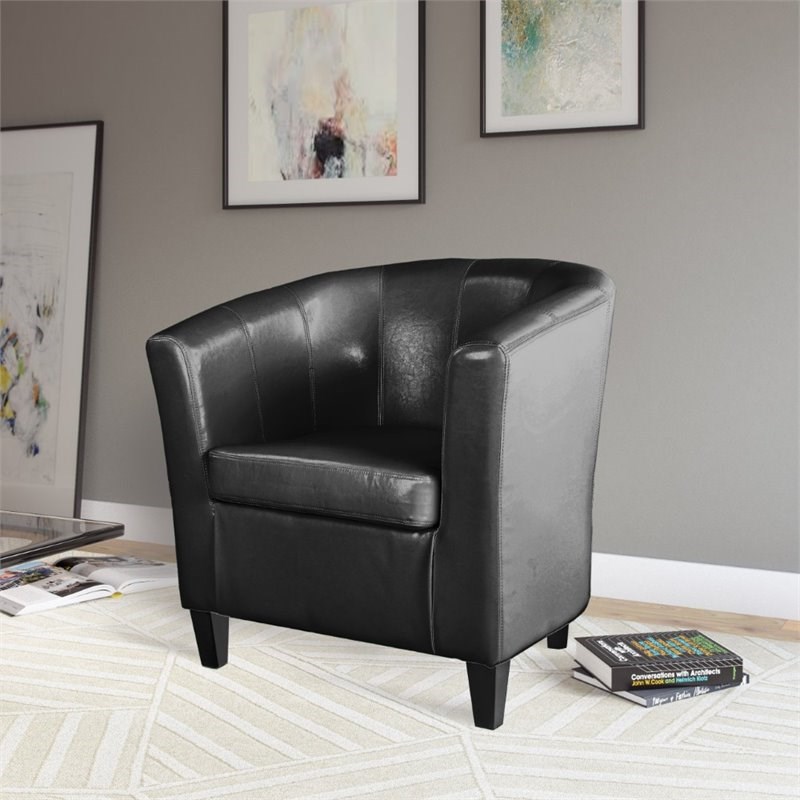 corliving antonio barrel chair in black bonded leather