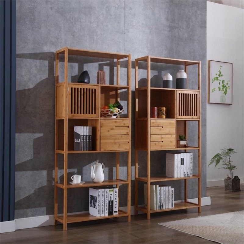 Boraam Selma Left Facing Bamboo Cabinet Bookcase in Natural Brown