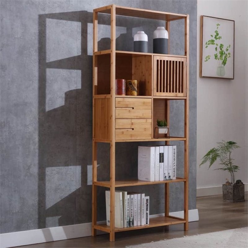 Boraam Selma Right Facing Bamboo Cabinet Bookcase in Natural Brown
