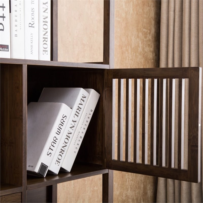 Boraam Selma Right Facing Bamboo Cabinet Bookcase in Cappuccino Brown