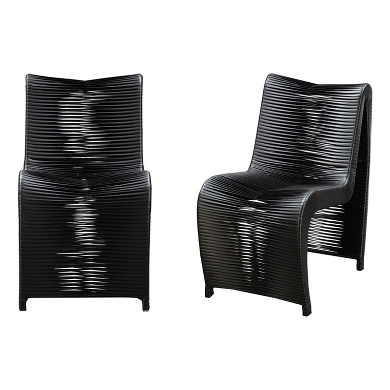 Boraam Loreins Outdoor Plastic Rattan Patio Chairs Set of 2 - Black
