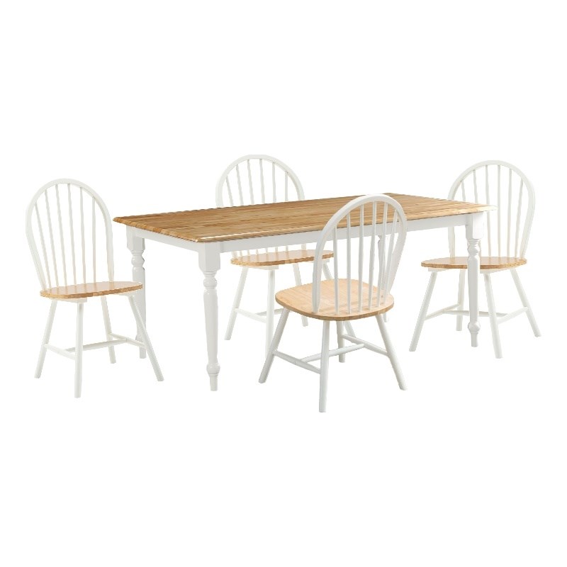 Boraam Farmhouse 5 Piece Dining Set in White and Natural