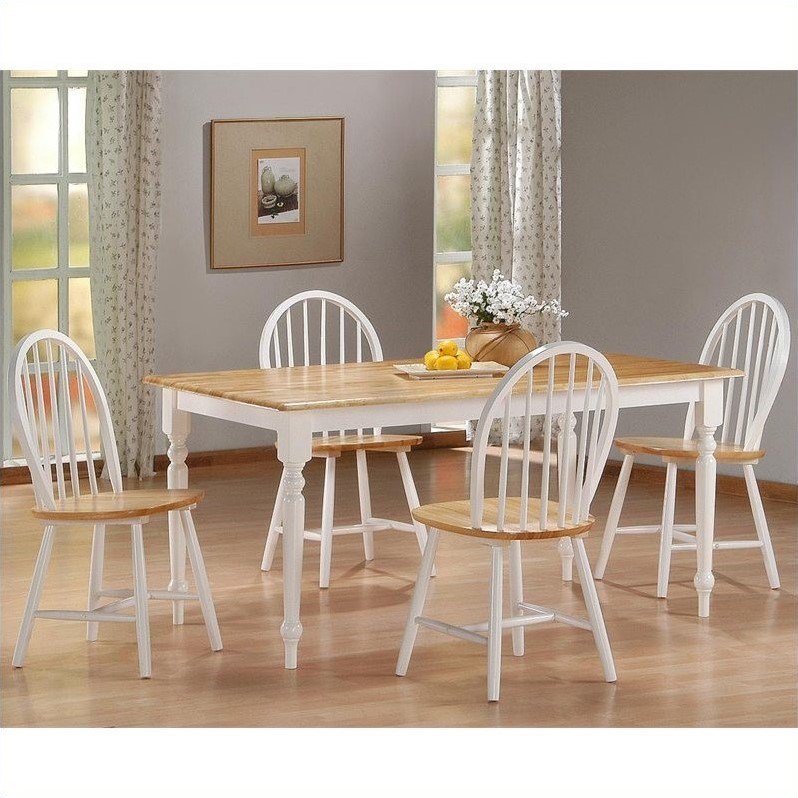 Boraam Farmhouse 5 Piece Dining Set in White and Natural
