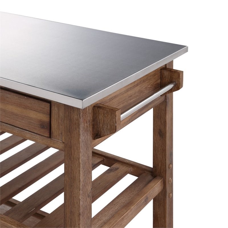 boraam sonoma kitchen cart with stainless steel top in barnwood wire