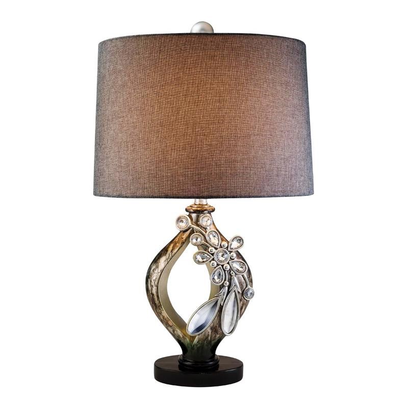 ORE International Polyresin Table Lamp with Crystal and Glass Accent in Brown