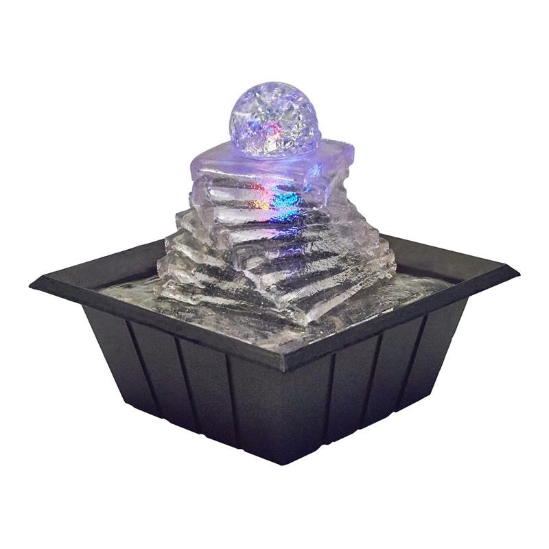 ORE International Modern Polyresin Indoor Fountain with LED Light in Clear