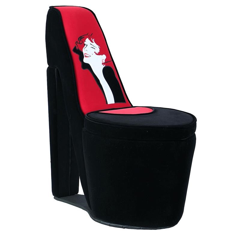 ORE International Polyurethane Chair with Storage with High Heel Shoe in Black