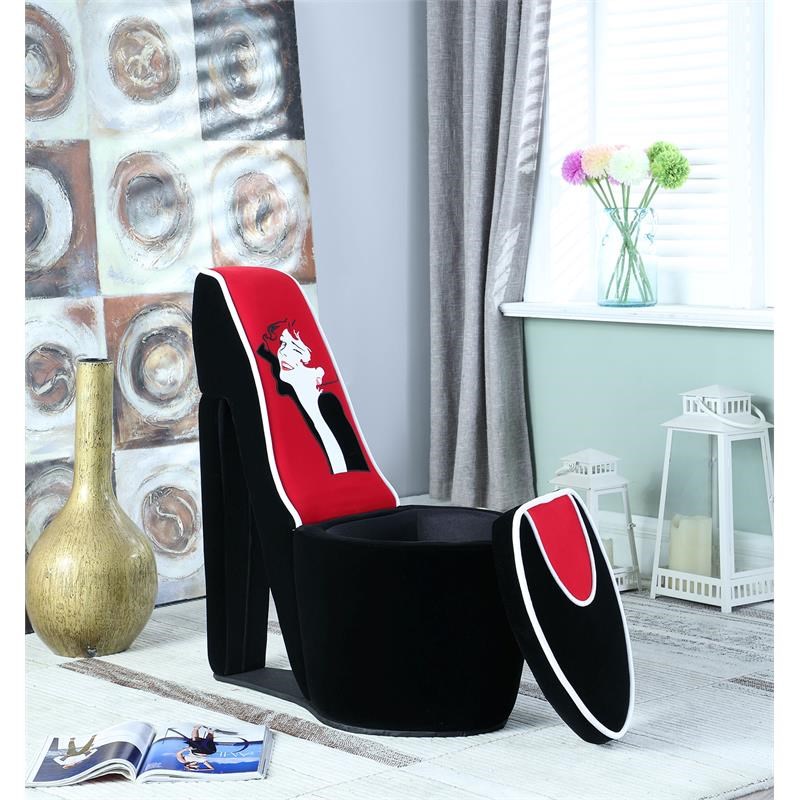 ORE International Polyurethane Chair with Storage with High Heel Shoe in Black