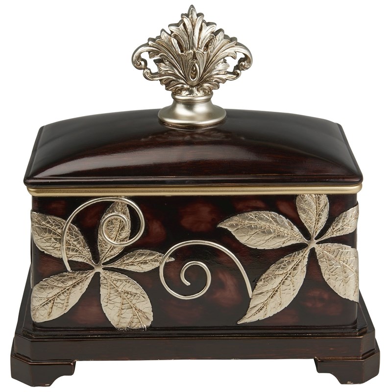 ORE 11.5" Polyresin Floral Jewelry Box BrownResin Homesquare