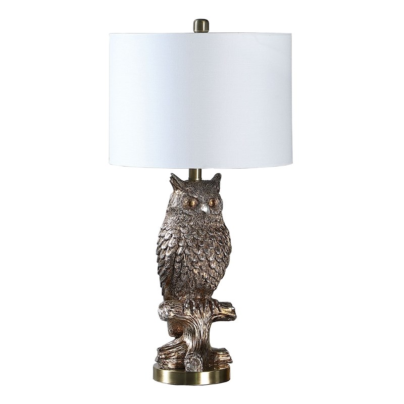 Branch Resin Table Lamp In Silver, Owl Table Lamp